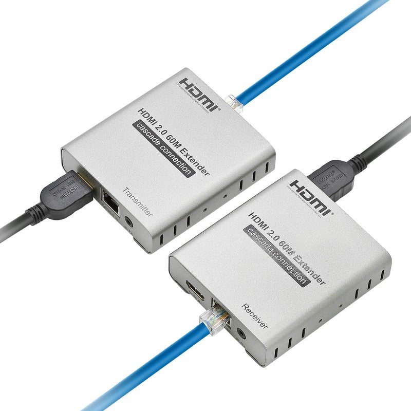 Expert Connect ET4K60M 4K@60Hz HDMI 2.0 Extender Over Cat6/Cat7 up to 200 ft, HDR10, HDCP 2.2, 18 Gbps, IR Pass-Through, HDMI Loop-Out, Cascading, Metal Housing â€“ TX/RX Kit - Image 1